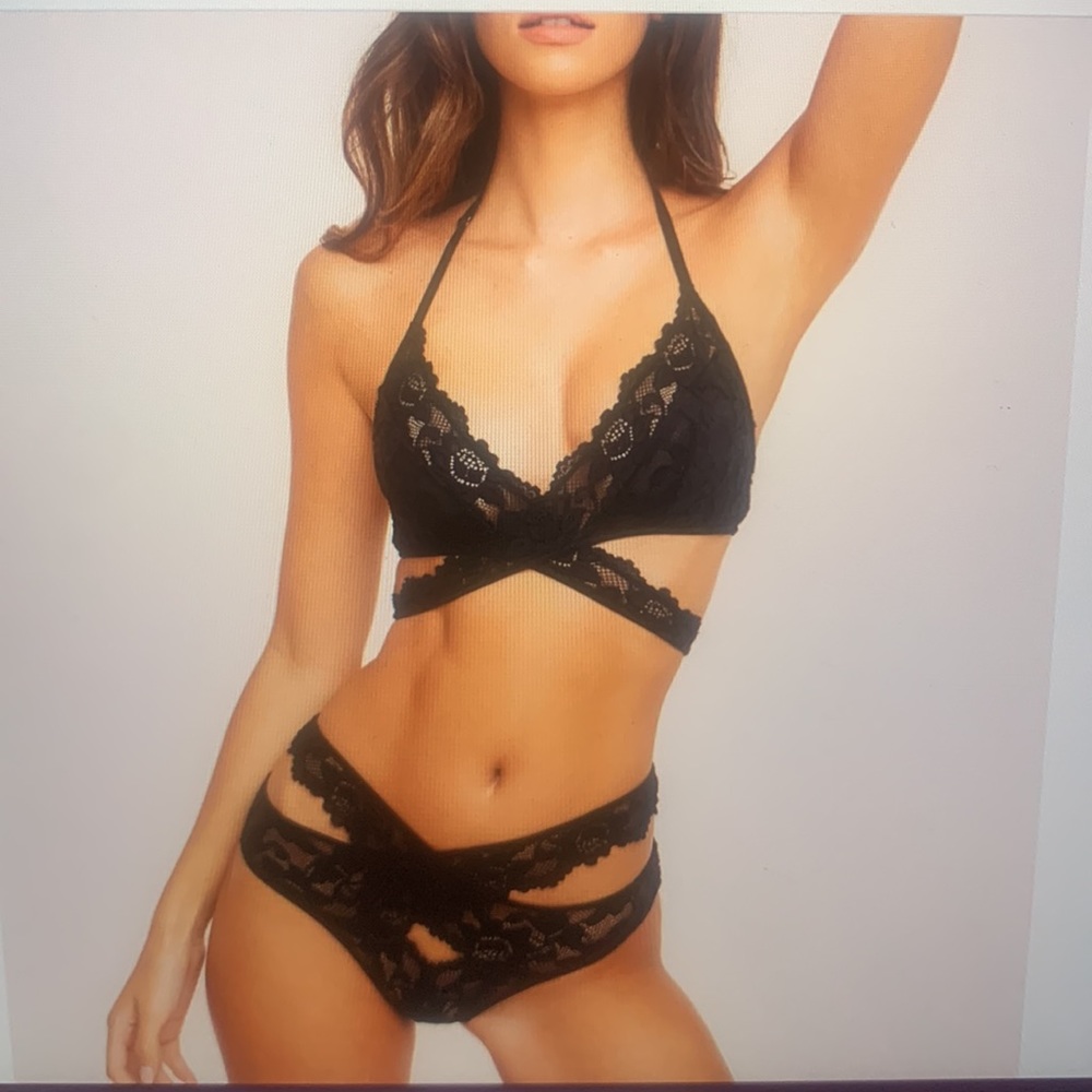 Nylon Lingerie Wrap up Cross Straps Lace
